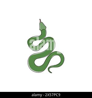 Disegno a linea singola continua di serpente velenoso per l'identità del logo aziendale. Mamba mascotte nera mortale per l'icona del marchio aziendale. Moderna linea singola Illustrazione Vettoriale