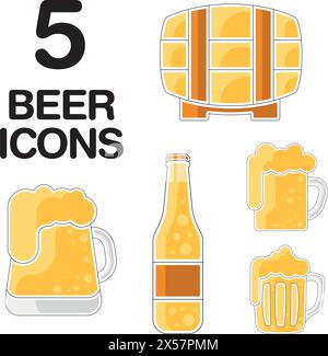 Icone degli schizzi di birre colorate Imposta illustrazione vettoriale Illustrazione Vettoriale