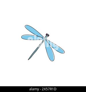 Un disegno a linea singola di un simpatico dragonfly per l'identità del logo aziendale. Concetto di mascotte animale Odonata per l'icona del club degli amanti degli insetti. Linea continua moderna Illustrazione Vettoriale