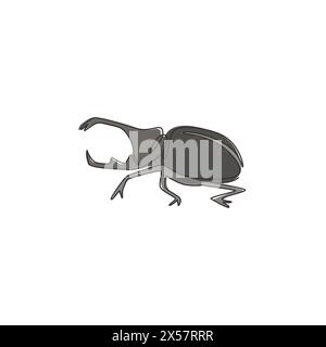 Disegno di una sola riga di divertente scarabeo per l'identità del logo aziendale. Concetto di mascotte del controller per insetti nocivi per l'icona del servizio di controllo dei parassiti. Moderno continentale Illustrazione Vettoriale