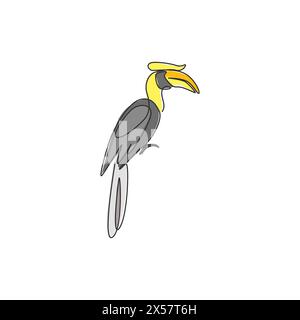 Un disegno su una sola riga di adorabile carpino per l'identità del logo dello zoo. Mascotte per uccelli di grandi dimensioni per l'icona del club degli amanti degli uccelli. Moderna linea continua dr Illustrazione Vettoriale