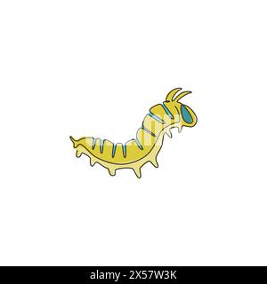 Disegno unico di una linea di bellezza caterpillar per l'identità del logo aziendale. Macchine per mangiare il concetto di mascotte di insetti per l'icona del servizio di controllo dei parassiti. Moderno c Illustrazione Vettoriale