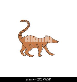 Disegno a linea singola continua di adorabili coati per l'identità del logo aziendale. Il concetto di mascotte per mammiferi dalla coda ad anello per l'icona del parco nazionale. Moderno Illustrazione Vettoriale