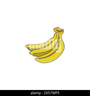 Linea singola continua disegnando banane organiche sane per il logo del frutteto. Icona di un giardino di frutta tropicale fresco estivo. Moderno Illustrazione Vettoriale