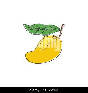 Un disegno continuo di mango organico sano per l'identità del logo del frutteto. Concetto fruttato tropicale fresco per un'icona del giardino della frutta. Camera singola moderna Illustrazione Vettoriale