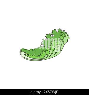 Una linea continua disegnando foglie di lattuga verde biologica per l'identità del logo dell'azienda agricola. Concetto di ingredienti freschi per insalate icona delle verdure. Peccato moderno Illustrazione Vettoriale