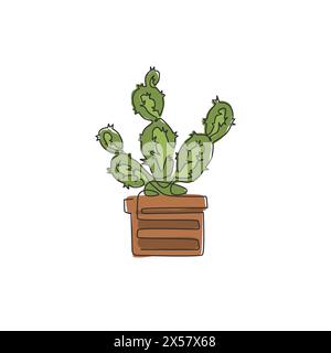 Un disegno continuo di una graziosa pianta di cactus spinoso tropicale in vaso. Impianto domestico decorativo stampabile per decorazioni per la casa, ornamenti di carta da parati. M Illustrazione Vettoriale