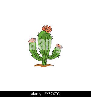 Una linea singola disegna una graziosa pianta esotica di cactus spinosi tropicali. Decorazione decorativa stampabile di piante d'casa decorazione per la casa ornamento di carta da parati. Moderno continentale Illustrazione Vettoriale