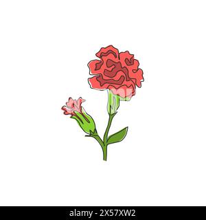 Linea singola continua che disegna la bellezza Fresh dianthus per l'arredamento della casa poster wall art. Fiore decorativo di garofano stampabile per la carta d'invito al matrimonio Illustrazione Vettoriale