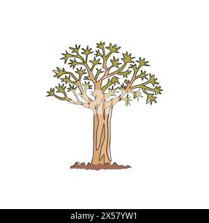 Disegno di una sola linea della foresta di alberi di faretra. Kokerboom decorativo per cartolina di auguri. Decorazioni da parete per turisti e viaggi, poster, stampe artistiche. Moder Illustrazione Vettoriale