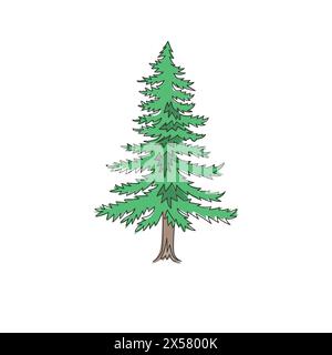 Disegno singolo di una linea di alberi esotici di pino per poster decorativi con pareti di arte domestica. Pianta decorativa di pinus per il logo del parco nazionale. Viaggi turistici. Modalità Illustrazione Vettoriale
