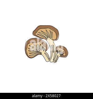 Linea singola continua disegno di funghi biologici integrali sani per l'identità del logo dell'azienda agricola. Concetto di toadstool fresco per l'icona delle verdure. Moderna linea singola Illustrazione Vettoriale