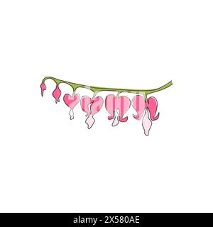 Un disegno continuo di dicentra spectabilis per il logo del giardino. Concetto decorativo di fiori di lira per biglietto d'invito per matrimoni. TR Illustrazione Vettoriale