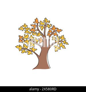Un disegno continuo di grande bellezza e albero d'acero esotico. Concept decorativo dell'impianto pseudoplatano acer per il logo del parco nazionale. Camera singola alla moda Illustrazione Vettoriale
