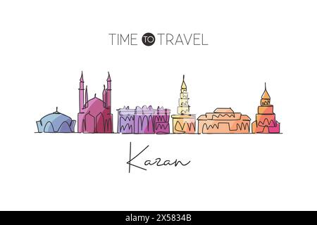 Un disegno continuo dello skyline di Kazan', Russia. Splendido arredamento, stampa di poster con opere d'arte murale. Turismo paesaggistico mondiale vacanze di viaggio. St Illustrazione Vettoriale