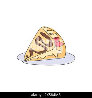 Un disegno continuo di crepes croccanti fresche e deliziose con il logo del ristorante. Concetto modello logotipo negozio di snack dolci. Moderna linea singola dr Illustrazione Vettoriale