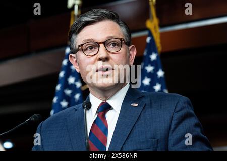 Washington, Stati Uniti. 7 maggio 2024. Il presidente della camera Mike Johnson (R-LA) parla a una conferenza stampa al Campidoglio degli Stati Uniti. (Foto di Michael Brochstein/Sipa USA) credito: SIPA USA/Alamy Live News Foto Stock