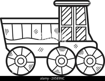 Un furgone cartoni animati con un grande retro aperto. Il furgone è bianco e nero Illustrazione Vettoriale