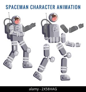 Costruttore di kit Spaceman in stile cartoni animati Illustrazione Vettoriale