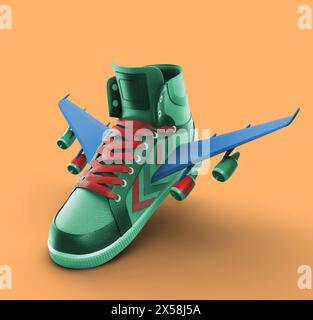 Sneaker di design con illustrazione 3d delle ali Foto Stock