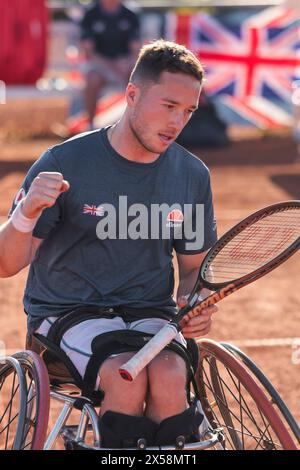 Antalya, Turchia, 8 maggio 2024. Alfie Hewitt dalla Gran Bretagna è in azione durante la Tennis Wheelchair World Team Cup 2024. Crediti fotografici: Frank Molter/Alamy Live news Foto Stock