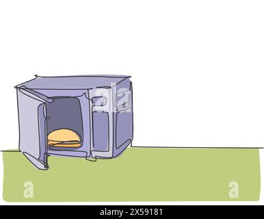 Disegno a linea singola continua di fornelli da forno microonde utensili domestici. Concetto di elettrodomestici elettronici. Design grafico moderno a una linea vecto Illustrazione Vettoriale