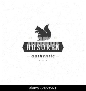 Modello logo Squirrel elemento di design vettoriale stile vintage per logotipo o illustrazione retro etichetta. Silhouette dello scoiattolo. Illustrazione Vettoriale