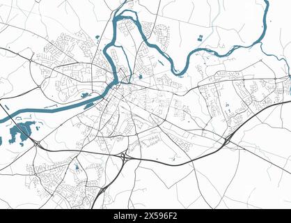 Mappa di Limerick, Irlanda. Mappa vettoriale dettagliata della città, area metropolitana. Mappa stradale con strade e acqua. Illustrazione Vettoriale