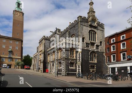 Guildhall e Municipio, Norwich, Norfolk, Inghilterra, Regno Unito Foto Stock