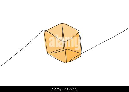 Disegno a una sola linea della forma geometrica del cubo. Ritorno a scuola minimalista, concetto educativo. Vettore grafico con disegno lineare semplice continuo Illustrazione Vettoriale