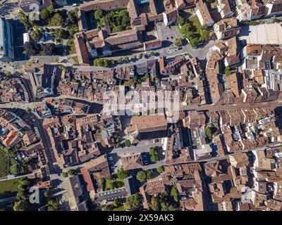 Veduta panoramica aerea della vecchia città svizzera di Sciaffusa, Svizzera Foto Stock