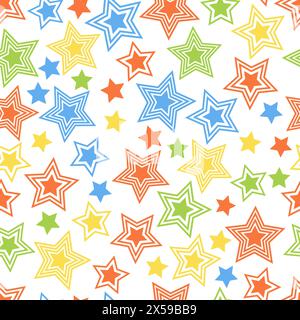 Motivo a stelle colorate senza cuciture per tessuti e cartoline. Trendy hipsters sfondo a colori moderno. Illustrazione vettoriale Illustrazione Vettoriale