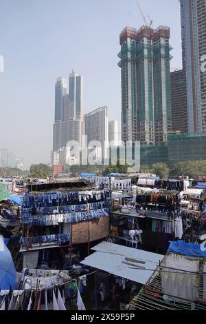 Mahalakshmi Dhobi Ghat, lavanderia all'aperto a Mumbai, India Foto Stock