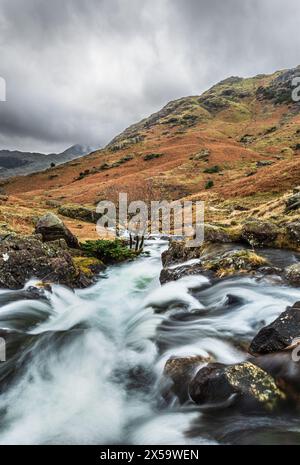 Bleamoss Beck, sotto Blea Tarn, il Lake District, Cumbria, Inghilterra. Foto Stock