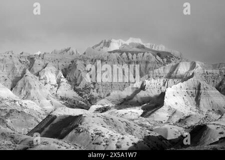 Badlands National Park in bianco e nero Foto Stock