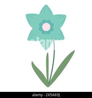 Bellissimo fiore azzurro isolato su sfondo bianco. Grafica vettoriale. Elemento di design della grafica. Design dei cartoni animati per poster, icona, scheda, logo, etichetta Illustrazione Vettoriale