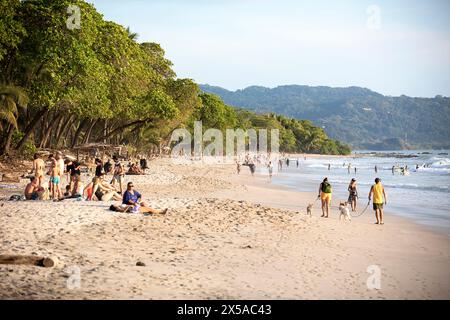 Turisti e gente del posto che si godono su una spettacolare spiaggia di sabbia di Santa Teresa con foresta pluviale tropicale sul retro, penisola di Nicoya, Costa rica Foto Stock