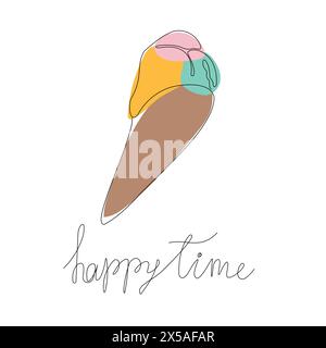 Delineare il vettore del gelato una linea illustrazione continua del disegno. Icona silhouette lineare disegnata a mano. Elemento di design minimale per stampa e striscioni Illustrazione Vettoriale
