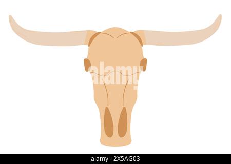 Illustrazione vettoriale disegnata a mano del cranio di un toro e di una mucca, isolata su sfondo bianco. Illustrazione dello schizzo del vettore del cranio. Condimento estetico Cowboy Illustrazione Vettoriale
