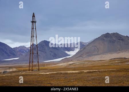 Albero di ormeggio dirigibile per il volo Transpolare Amundsen-Ellsworth 1926 a NY-Alesund, Oscar II Land, Kongsfjorden, Svalbard / Spitsbergen, Norvegia Foto Stock