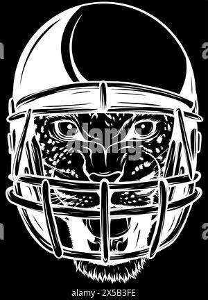 silhouette bianca del design della squadra di calcio jaguar con mascotte e casco su sfondo nero Illustrazione Vettoriale