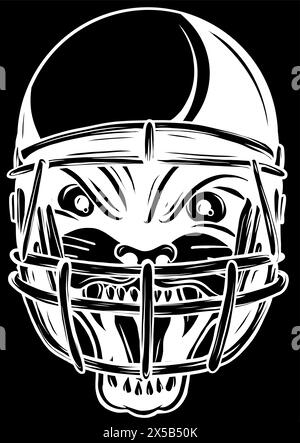 Silhouette bianca di Panther con logo della mascotte sul casco. illustrazione vettoriale su sfondo nero Illustrazione Vettoriale