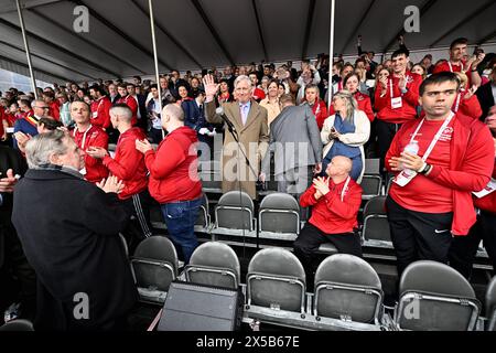 Mechelen, Belgio. 8 maggio 2024. Re Filippo - Filip del Belgio nella foto durante la cerimonia di apertura dei Giochi nazionali delle Olimpiadi speciali del Belgio, mercoledì 08 maggio 2024 a la Louviere. Ai Giochi nazionali, che si svolgono dall'8 all'11 maggio, gli atleti con disabilità intellettiva competono in varie discipline sportive olimpiche. BELGA PHOTO ERIC LALMAND credito: Belga News Agency/Alamy Live News Foto Stock