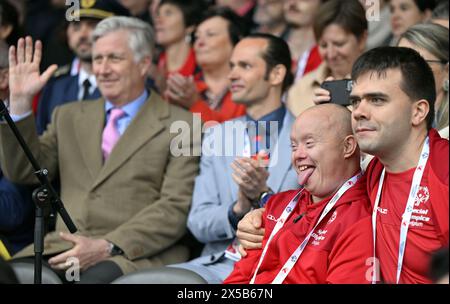 Mechelen, Belgio. 8 maggio 2024. Re Filippo - Filip del Belgio nella foto durante la cerimonia di apertura dei Giochi nazionali delle Olimpiadi speciali del Belgio, mercoledì 08 maggio 2024 a la Louviere. Ai Giochi nazionali, che si svolgono dall'8 all'11 maggio, gli atleti con disabilità intellettiva competono in varie discipline sportive olimpiche. BELGA PHOTO ERIC LALMAND credito: Belga News Agency/Alamy Live News Foto Stock