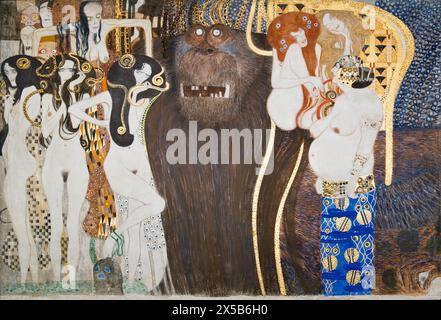 Beethoven Frieze: I poteri ostili - piatto 1, parete anteriore. Gustav Klimt. 1901. Foto Stock