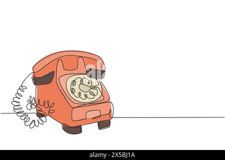 Un disegno continuo di linea di vecchio telefono da tavolo analogico antico vintage per comunicare. Concetto di dispositivo di telecomunicazione classica retro linea singola dr Illustrazione Vettoriale