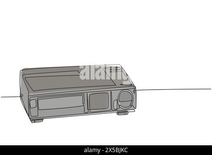 Disegno a linea singola continua del vecchio lettore video retrò. Macchina video vhs analogica vintage concept disegno a una linea illustrazione vettoriale gr Illustrazione Vettoriale