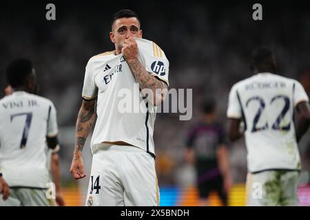 Madrid, Spagna. 8 maggio 2024. Joselu Mato del Real Madrid durante la partita di UEFA Champions League, semifinale, 2a tappa, tra Real Madrid e FC Bayern Munchen ha giocato allo stadio Santiago Bernabeu l'8 maggio 2024 a Madrid in Spagna. (Foto di Sergio Ruiz/PRESSINPHOTO) credito: PRESSINPHOTO SPORTS AGENCY/Alamy Live News Foto Stock