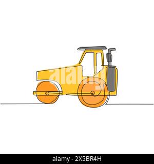 Un disegno a linea singola del trattore della trebbiatrice per l'illustrazione del vettore della mietitura agricola, veicolo commerciale. Concetto di agricoltura di veicoli pesanti. Illustrazione Vettoriale