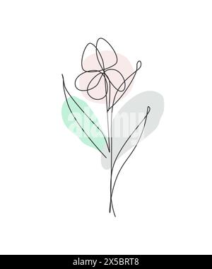 Singolo disegno continuo linea minimalista bellezza jasmine fiore. Concetto floreale per poster, wall art, borsa tote, custodia mobile, stampa t-shirt. Alla moda Illustrazione Vettoriale